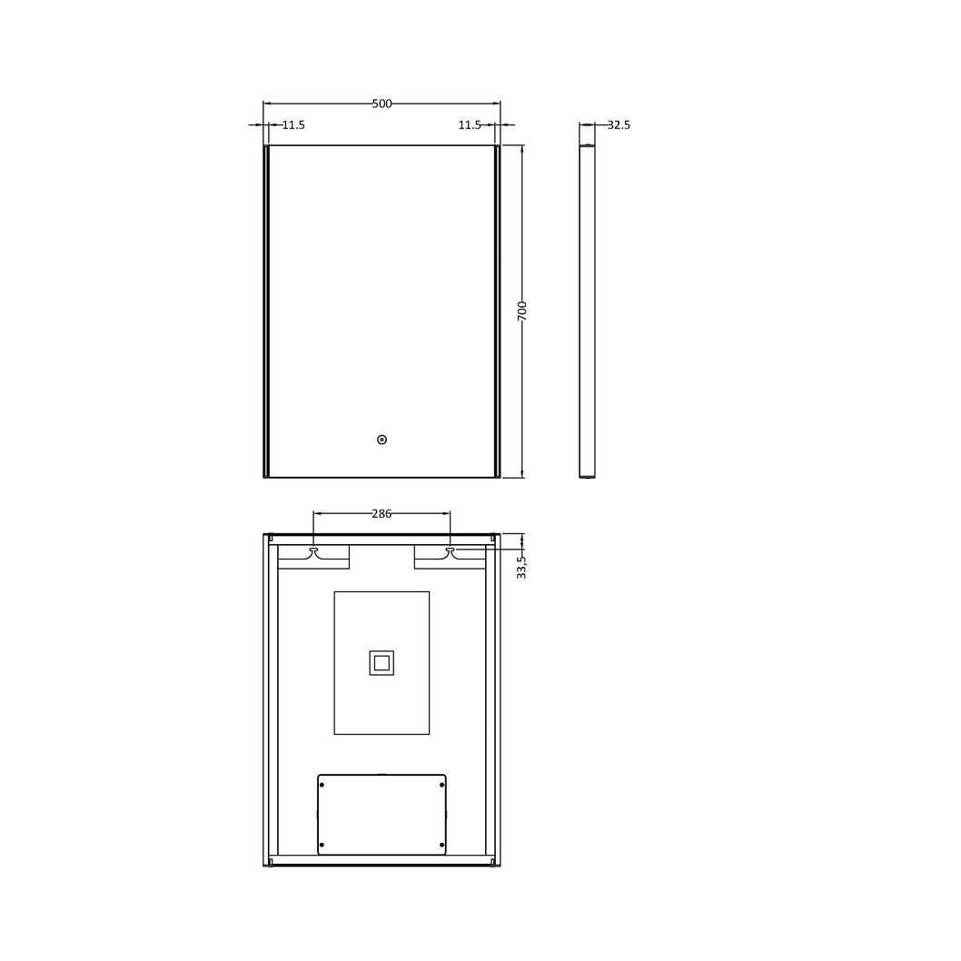 Hudson Reed Led Touch Sensor 700 X 500 Led Mirror Contemp Silver Aluminium 700x500x33mm - JJ Building Materials
