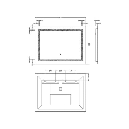 Hudson Reed Led Touch Sensor 800 X 600 Touch Sensor Mirror Contemp Silver Aluminium 600x800x33mm - JJ Building Materials