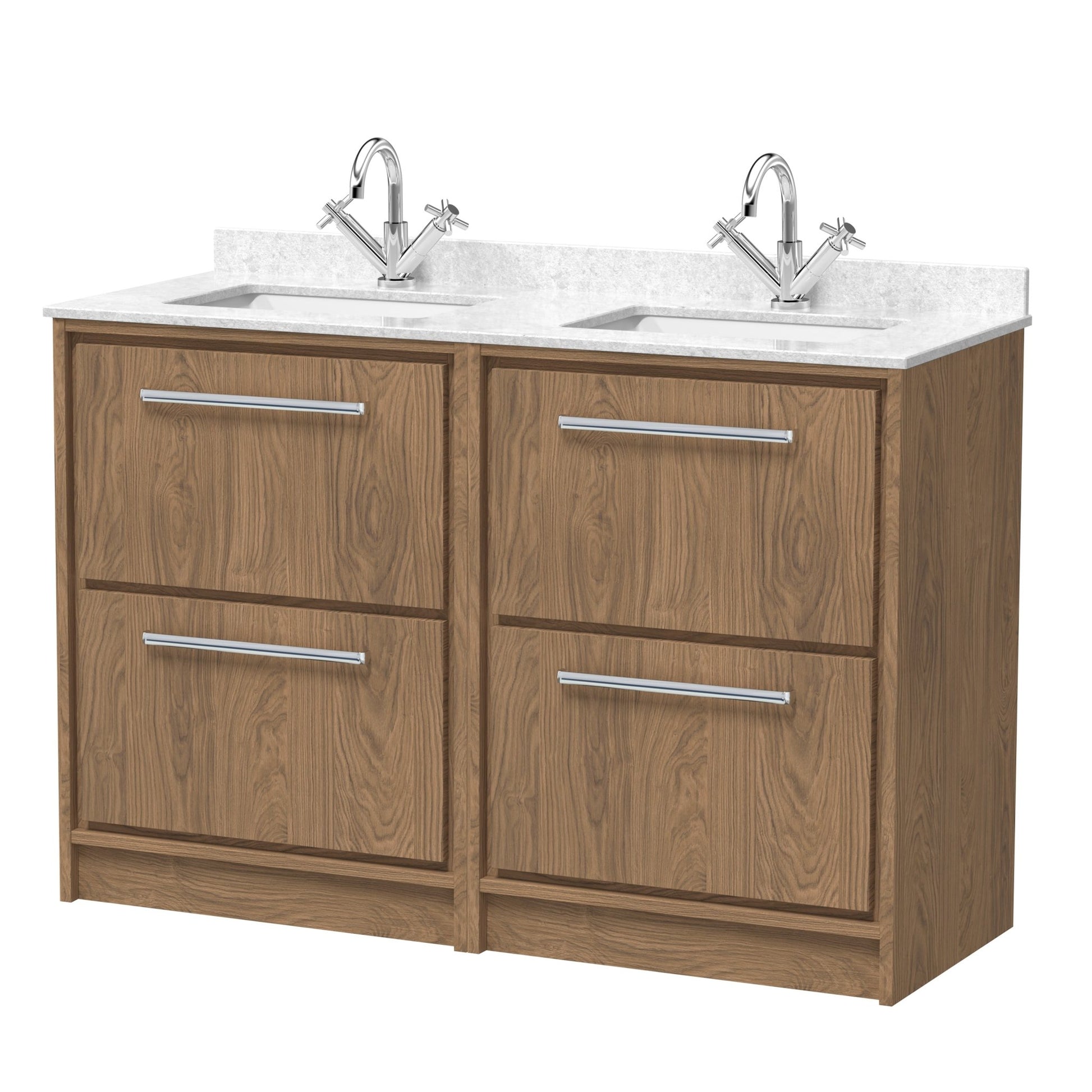 Hudson Reed Lille 1200mm Floor Standing 4 - drawer Vanity With Marble Worktop Basin Contemp Antique Oak MFC Textured Woodgrain,vitreous China 878x1220x470mm - JJ Building Materials