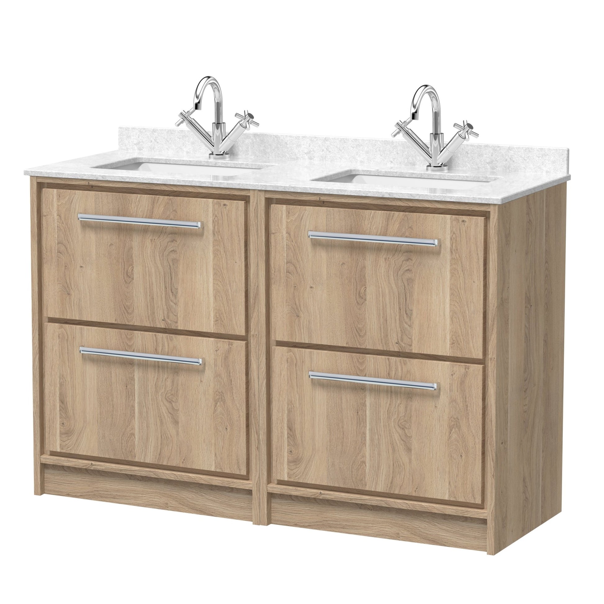 Hudson Reed Lille 1200mm Floor Standing 4 - drawer Vanity With Marble Worktop Basin Contemp Bleached Oak MFC Textured Woodgrain,vitreous China 878x1220x470mm - JJ Building Materials