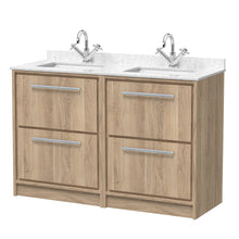 Hudson Reed Lille 1200mm Floor Standing 4 - drawer Vanity With Marble Worktop Basin Contemp Bleached Oak MFC Textured Woodgrain,vitreous China 878x1220x470mm - JJ Building Materials