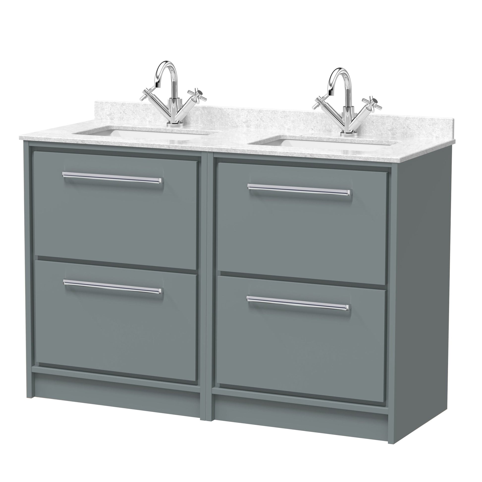 Hudson Reed Lille 1200mm Floor Standing 4 - drawer Vanity With Marble Worktop Basin Contemp Coastal Grey MFC Smooth Matt,vitreous China 878x1220x470mm - JJ Building Materials