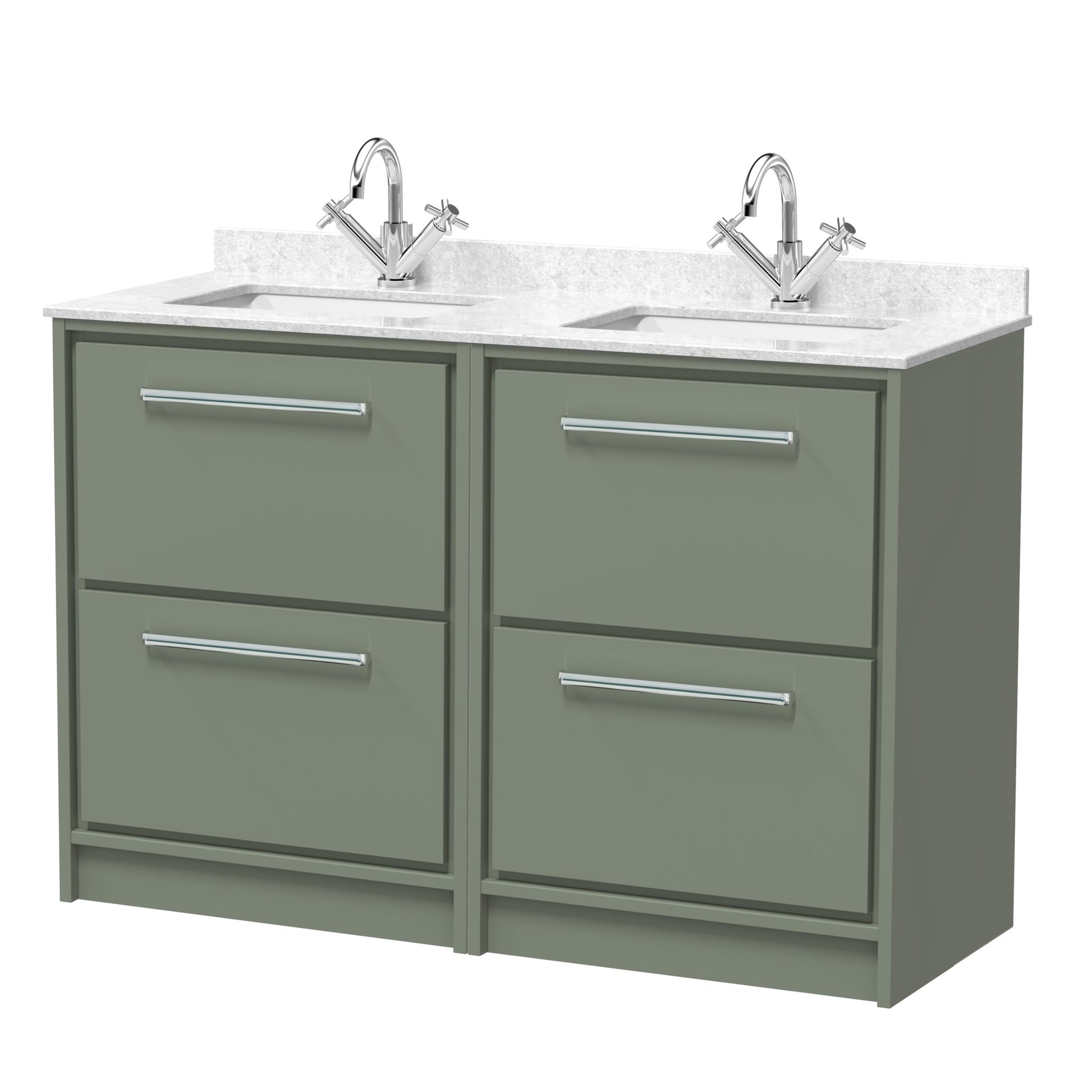 Hudson Reed Lille 1200mm Floor Standing 4 - drawer Vanity With Marble Worktop Basin Contemp Fern Green MFC Smooth Matt,vitreous China 878x1220x470mm - JJ Building Materials