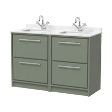 Hudson Reed Lille 1200mm Floor Standing 4-drawer Vanity With Marble Worktop Basin Contemp Fern Green MFC Smooth Matt,vitreous China 878x1220x470mm - JJ Building Materials