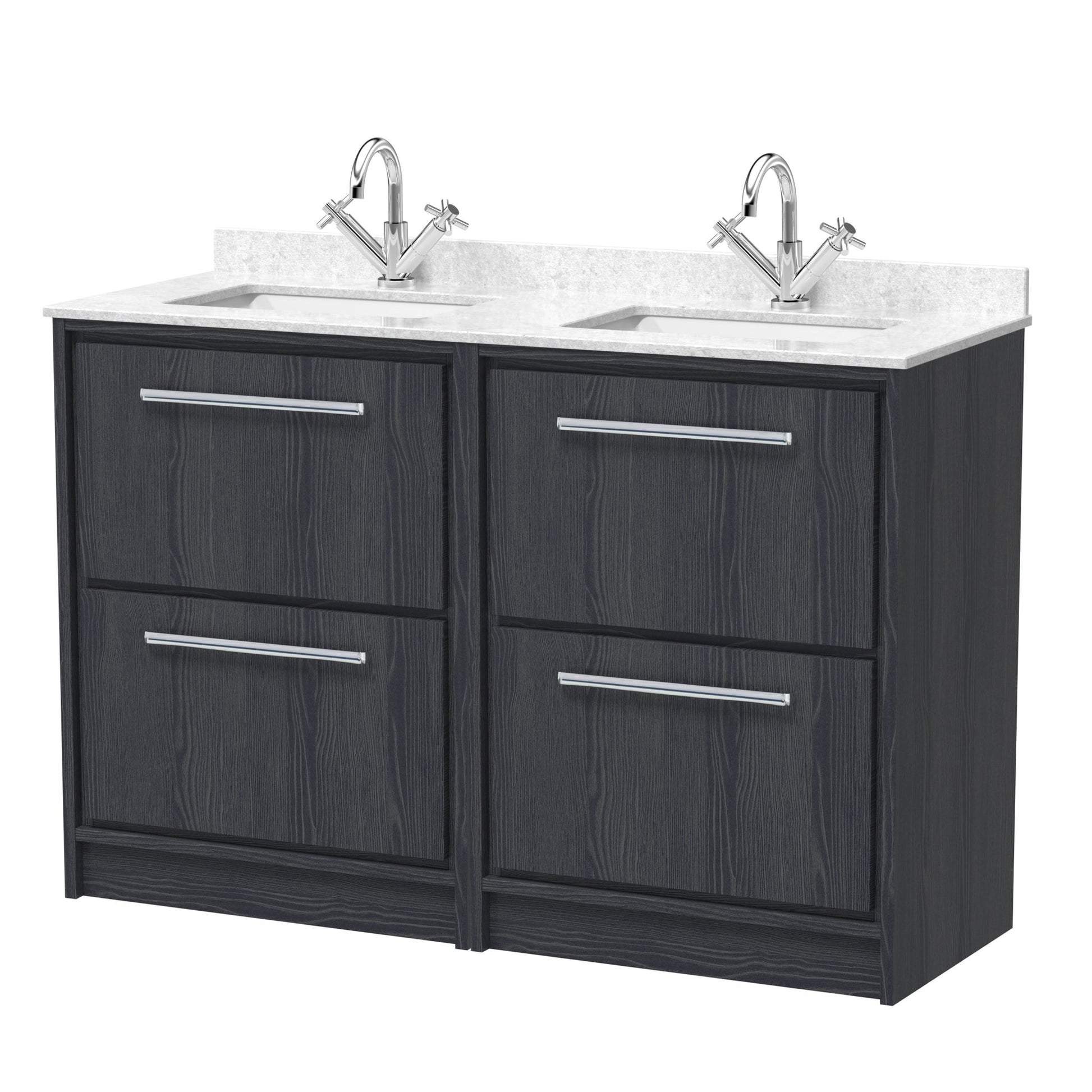 Hudson Reed Lille 1200mm Floor Standing 4 - drawer Vanity With Marble Worktop Basin Contemp Graphite Grey Woodgrain MFC Textured Woodgrain,vitreous China 878x1220x470mm - JJ Building Materials