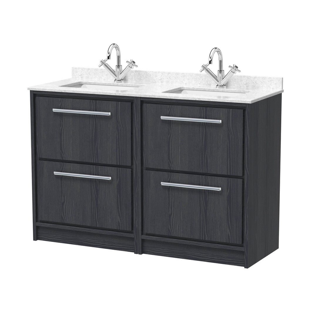 Hudson Reed Lille 1200mm Floor Standing 4-drawer Vanity With Marble Worktop Basin Contemp Graphite Grey Woodgrain MFC Textured Woodgrain,vitreous China 878x1220x470mm - JJ Building Materials