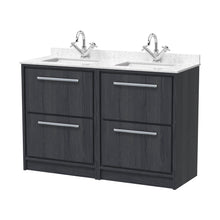 Hudson Reed Lille 1200mm Floor Standing 4-drawer Vanity With Marble Worktop Basin Contemp Graphite Grey Woodgrain MFC Textured Woodgrain,vitreous China 878x1220x470mm - JJ Building Materials