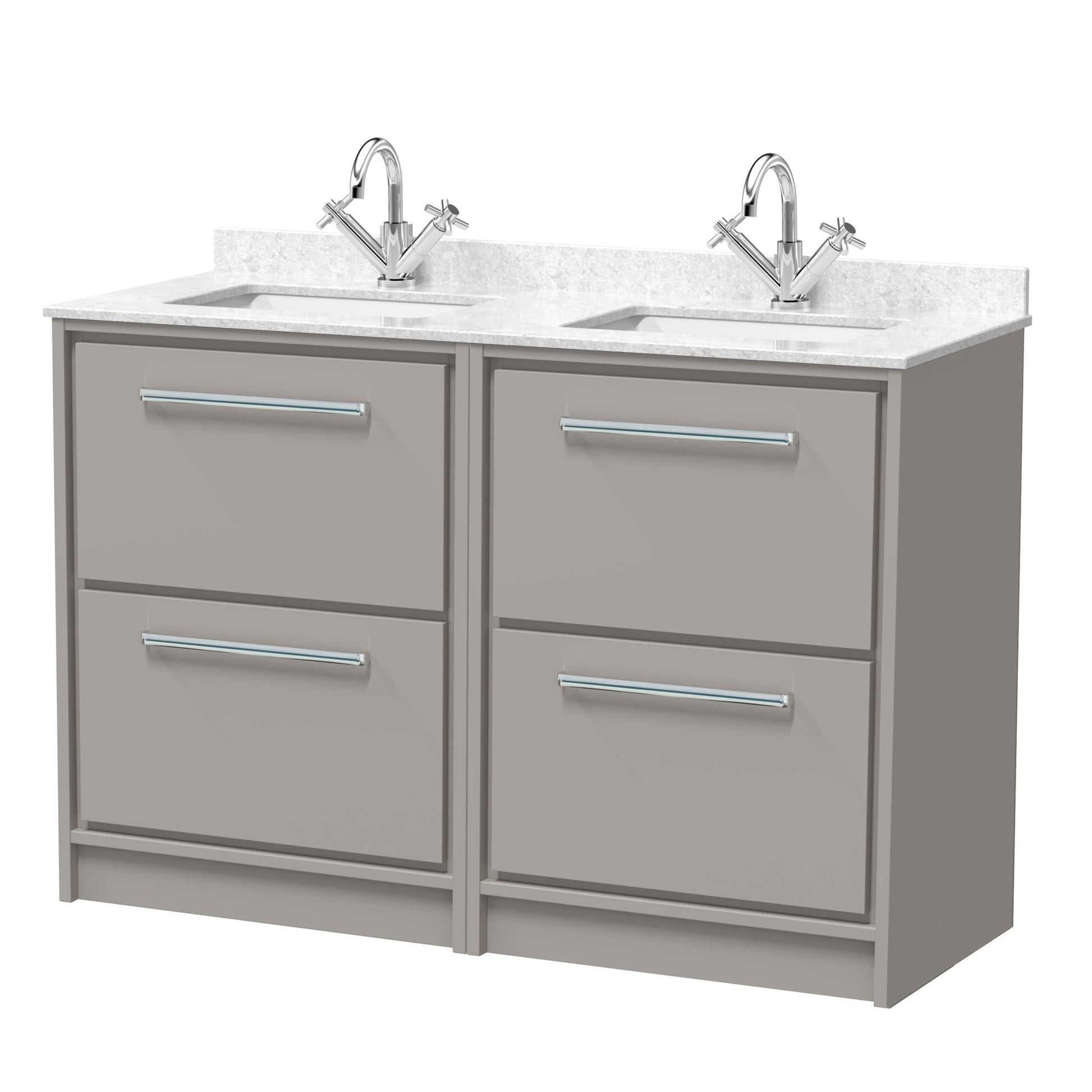 Hudson Reed Lille 1200mm Floor Standing 4 - drawer Vanity With Marble Worktop Basin Contemp Pebble Grey MFC Smooth Matt,vitreous China 878x1220x470mm - JJ Building Materials