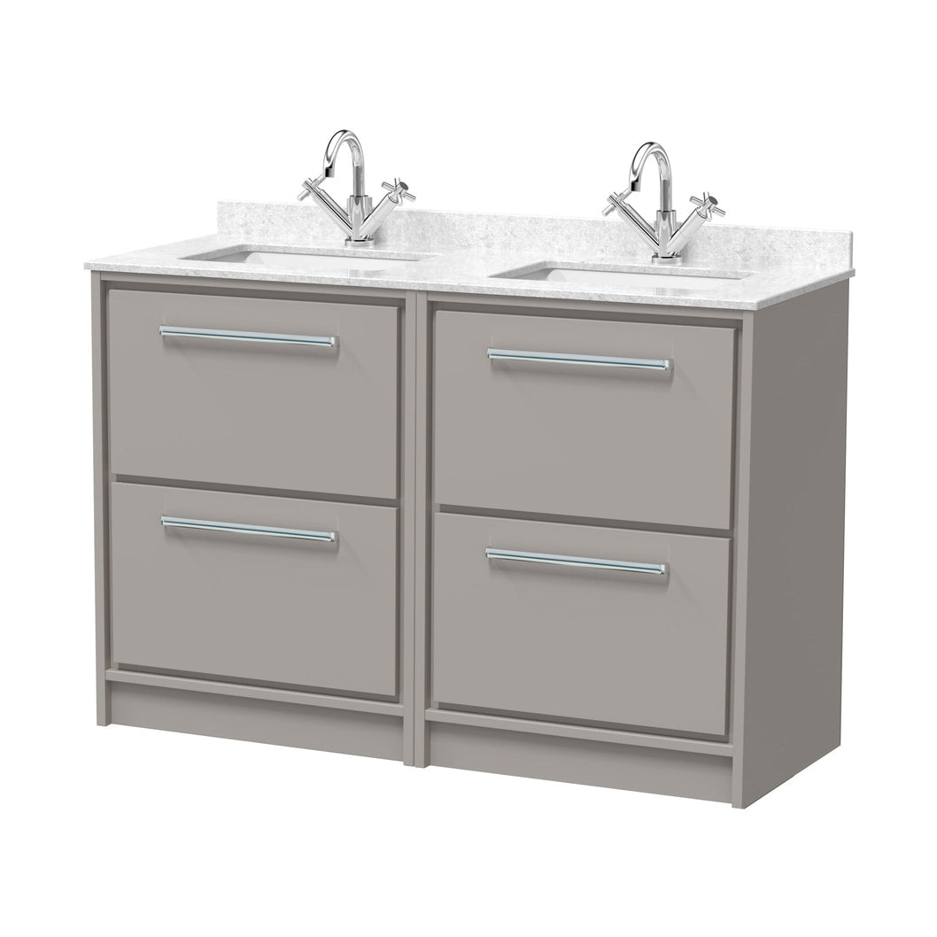 Hudson Reed Lille 1200mm Floor Standing 4-drawer Vanity With Marble Worktop Basin Contemp Pebble Grey MFC Smooth Matt,vitreous China 878x1220x470mm - JJ Building Materials