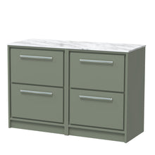 Hudson Reed Lille 1200mm Floor Standing 4 - drawer Vanity With Marble Worktop Contemp Fern Green MFC Smooth Matt,natural Marble 818x1210x460mm - LIL3133CMT2 - JJ Building Materials