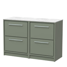 Hudson Reed Lille 1200mm Floor Standing 4 - drawer Vanity With Marble Worktop Contemp Fern Green MFC Smooth Matt,natural Marble 818x1210x460mm - LIL3133WMT2 - JJ Building Materials