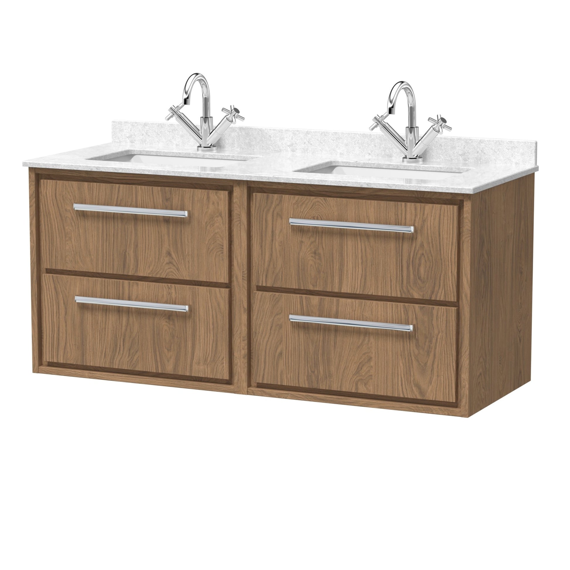 Hudson Reed Lille 1200mm Wall Hung 4 - drawer Vanity With Marble Worktop Basin Contemp Antique Oak MFC Textured Woodgrain,vitreous China 617x1220x470mm - JJ Building Materials
