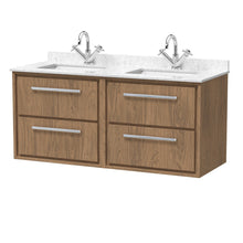 Hudson Reed Lille 1200mm Wall Hung 4 - drawer Vanity With Marble Worktop Basin Contemp Antique Oak MFC Textured Woodgrain,vitreous China 617x1220x470mm - JJ Building Materials