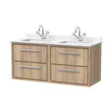 Hudson Reed Lille 1200mm Wall Hung 4-drawer Vanity With Marble Worktop Basin Contemp Bleached Oak MFC Textured Woodgrain,vitreous China 617x1220x470mm - JJ Building Materials