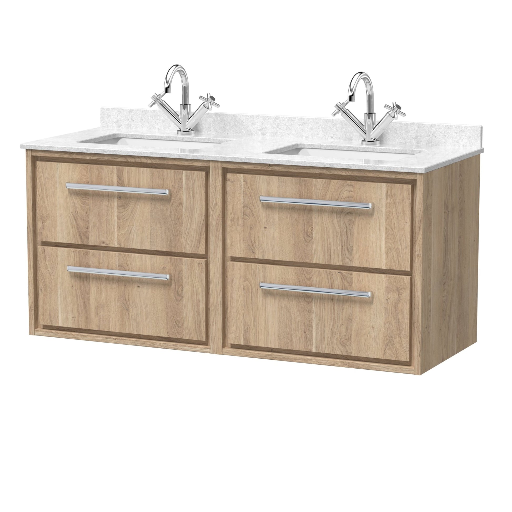Hudson Reed Lille 1200mm Wall Hung 4 - drawer Vanity With Marble Worktop Basin Contemp Bleached Oak MFC Textured Woodgrain,vitreous China 617x1220x470mm - JJ Building Materials