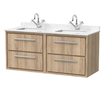 Hudson Reed Lille 1200mm Wall Hung 4 - drawer Vanity With Marble Worktop Basin Contemp Bleached Oak MFC Textured Woodgrain,vitreous China 617x1220x470mm - JJ Building Materials