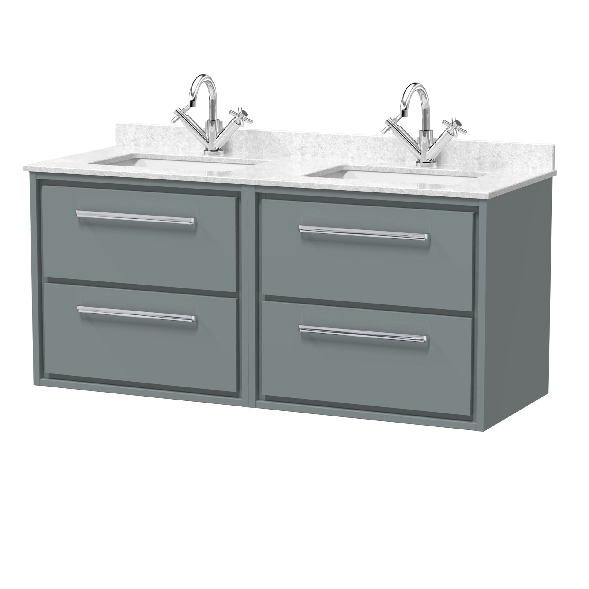 Hudson Reed Lille 1200mm Wall Hung 4 - drawer Vanity With Marble Worktop Basin Contemp Coastal Grey MFC Smooth Matt,vitreous China 617x1220x470mm - JJ Building Materials