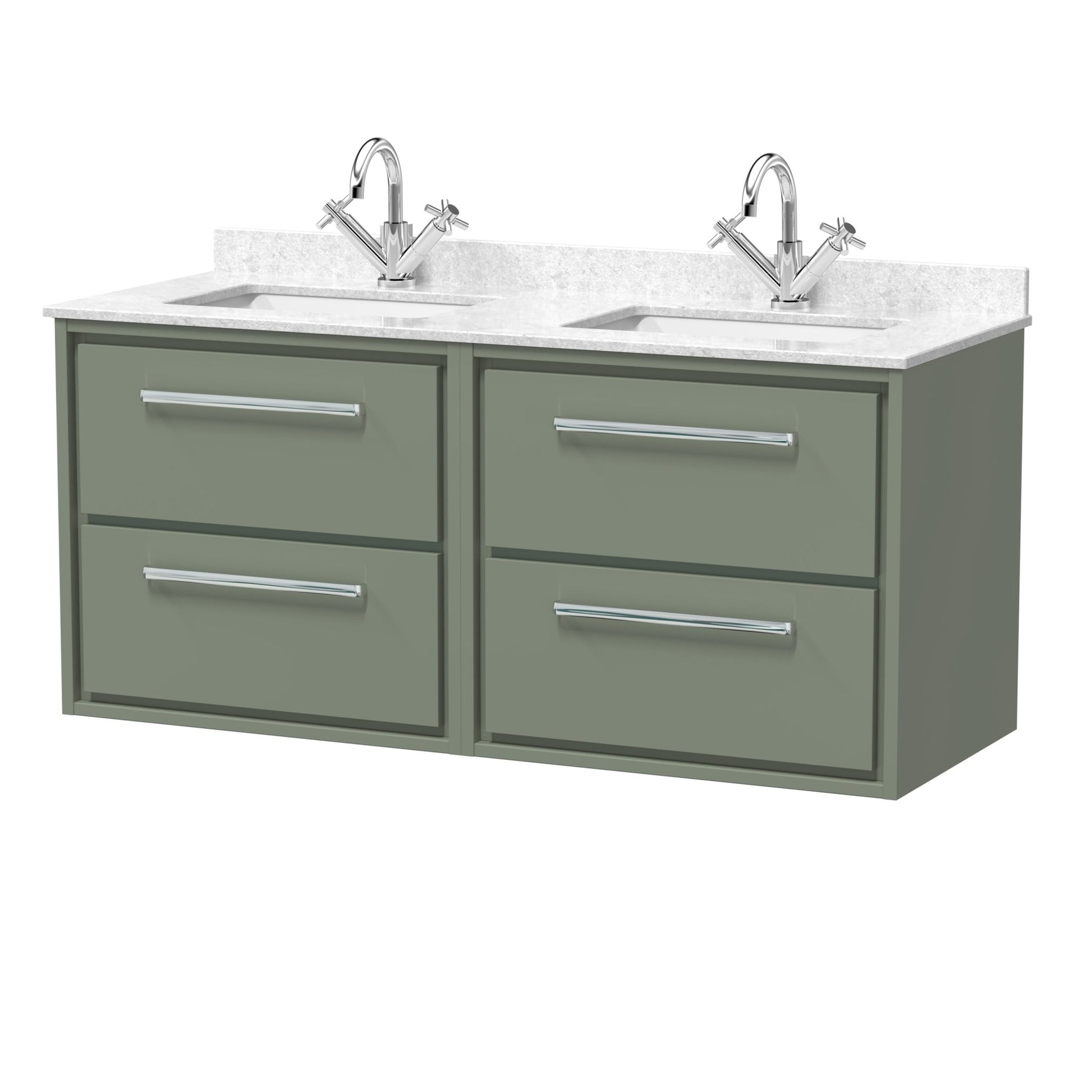 Hudson Reed Lille 1200mm Wall Hung 4 - drawer Vanity With Marble Worktop Basin Contemp Fern Green MFC Smooth Matt,vitreous China 617x1220x470mm - JJ Building Materials