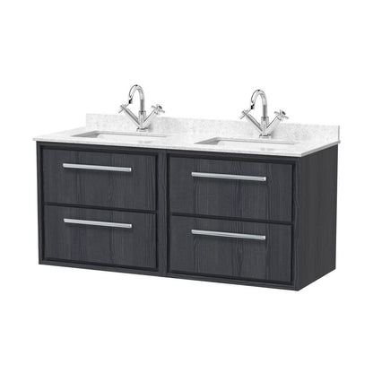 Hudson Reed Lille 1200mm Wall Hung 4-drawer Vanity With Marble Worktop Basin Contemp Graphite Grey Woodgrain MFC Textured Woodgrain,vitreous China 617x1220x470mm - JJ Building Materials