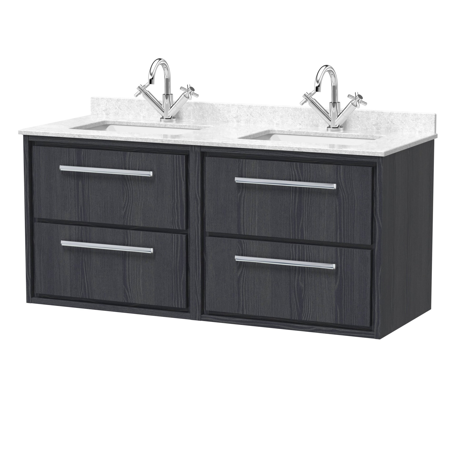 Hudson Reed Lille 1200mm Wall Hung 4 - drawer Vanity With Marble Worktop Basin Contemp Graphite Grey Woodgrain MFC Textured Woodgrain,vitreous China 617x1220x470mm - JJ Building Materials