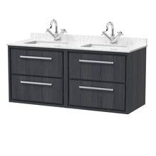 Hudson Reed Lille 1200mm Wall Hung 4 - drawer Vanity With Marble Worktop Basin Contemp Graphite Grey Woodgrain MFC Textured Woodgrain,vitreous China 617x1220x470mm - JJ Building Materials