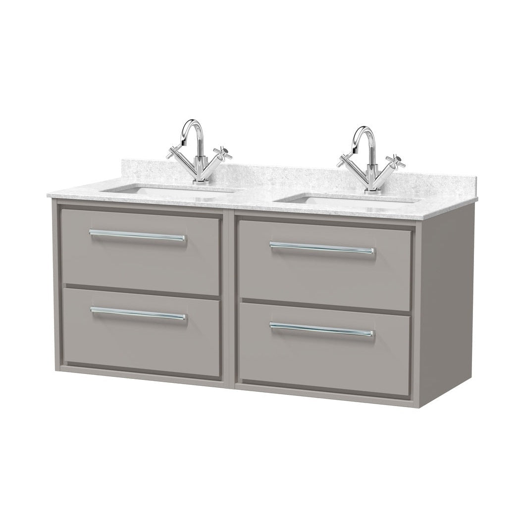 Hudson Reed Lille 1200mm Wall Hung 4-drawer Vanity With Marble Worktop Basin Contemp Pebble Grey MFC Smooth Matt,vitreous China 617x1220x470mm - JJ Building Materials