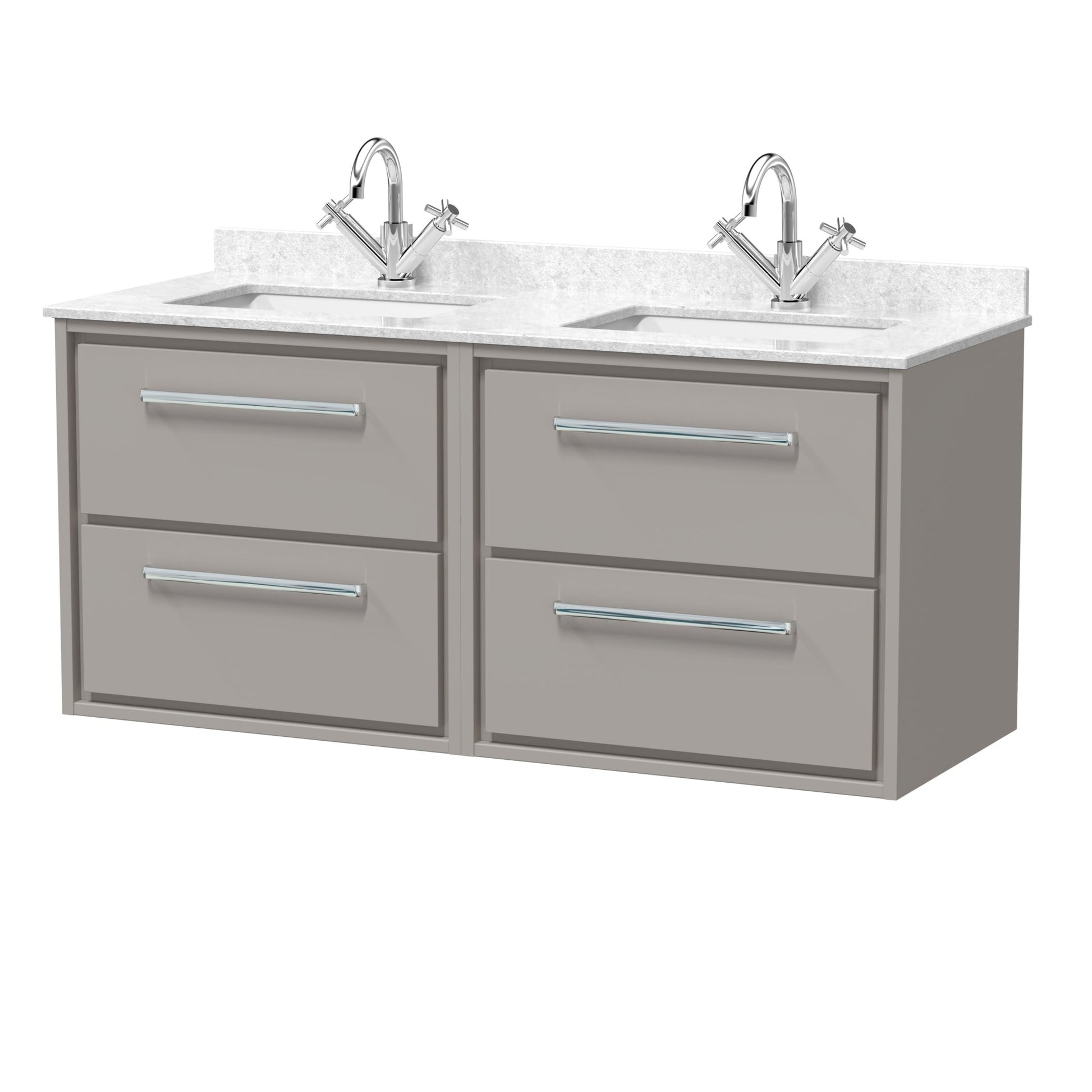 Hudson Reed Lille 1200mm Wall Hung 4 - drawer Vanity With Marble Worktop Basin Contemp Pebble Grey MFC Smooth Matt,vitreous China 617x1220x470mm - JJ Building Materials