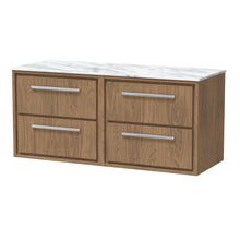 Hudson Reed Lille 1200mm Wall Hung 4 - drawer Vanity With Marble Worktop Contemp Antique Oak MFC Textured Woodgrain,natural Marble 557x610x460mm - LIL2724CMT2 - JJ Building Materials