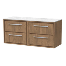 Hudson Reed Lille 1200mm Wall Hung 4 - drawer Vanity With Marble Worktop Contemp Antique Oak MFC Textured Woodgrain,natural Marble 557x610x460mm - LIL2724WMT2 - JJ Building Materials