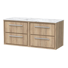 Hudson Reed Lille 1200mm Wall Hung 4 - drawer Vanity With Marble Worktop Contemp Bleached Oak MFC Textured Woodgrain,natural Marble 557x610x460mm - LIL3024CMT2 - JJ Building Materials