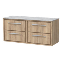 Hudson Reed Lille 1200mm Wall Hung 4 - drawer Vanity With Marble Worktop Contemp Bleached Oak MFC Textured Woodgrain,natural Marble 557x610x460mm - LIL3024GMT2 - JJ Building Materials
