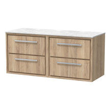 Hudson Reed Lille 1200mm Wall Hung 4 - drawer Vanity With Marble Worktop Contemp Bleached Oak MFC Textured Woodgrain,natural Marble 557x610x460mm - LIL3024WMT2 - JJ Building Materials