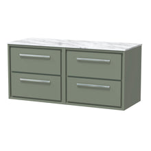 Hudson Reed Lille 1200mm Wall Hung 4 - drawer Vanity With Marble Worktop Contemp Fern Green MFC Smooth Matt,natural Marble 557x610x460mm - LIL3124CMT2 - JJ Building Materials
