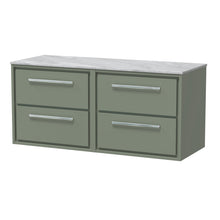 Hudson Reed Lille 1200mm Wall Hung 4 - drawer Vanity With Marble Worktop Contemp Fern Green MFC Smooth Matt,natural Marble 557x610x460mm - LIL3124GMT2 - JJ Building Materials