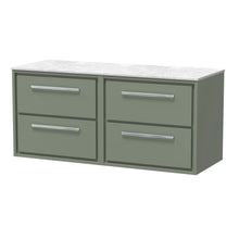 Hudson Reed Lille 1200mm Wall Hung 4 - drawer Vanity With Marble Worktop Contemp Fern Green MFC Smooth Matt,natural Marble 557x610x460mm - LIL3124WMT2 - JJ Building Materials