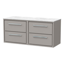 Hudson Reed Lille 1200mm Wall Hung 4 - drawer Vanity With Marble Worktop Contemp Pebble Grey MFC Smooth Matt,natural Marble 557x610x460mm - LIL3224WMT2 - JJ Building Materials