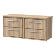 Hudson Reed Lille 1200mm Wall Hung 4 - drawer Vanity With Worktop Contemp Bleached Oak MFC Textured Woodgrain 557x1205x460mm - JJ Building Materials