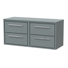 Hudson Reed Lille 1200mm Wall Hung 4 - drawer Vanity With Worktop Contemp Coastal Grey MFC Smooth Matt 557x1205x460mm - JJ Building Materials