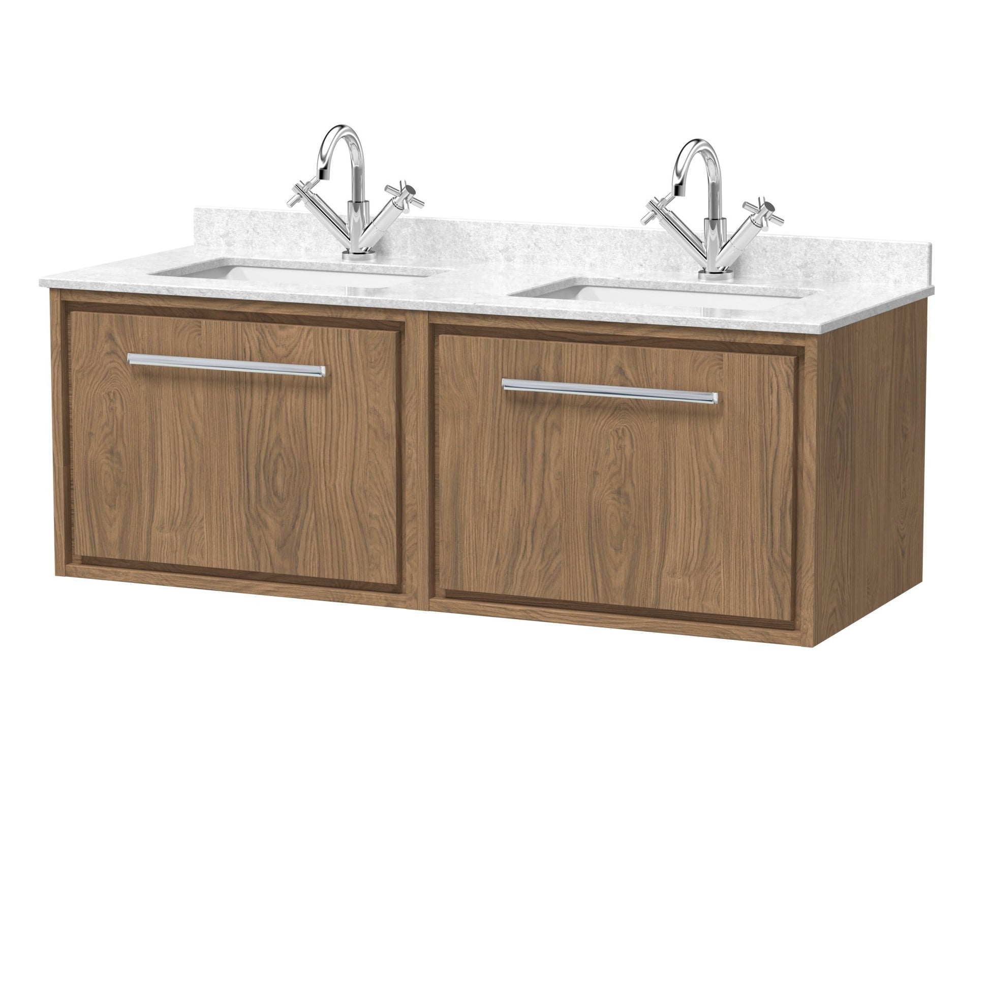 Hudson Reed Lille 1200mm Wall Hung Single Drawer Vanity With Marble Worktop Basin Contemp Antique Oak MFC Textured Woodgrain,vitreous China 509x1220x470mm - JJ Building Materials