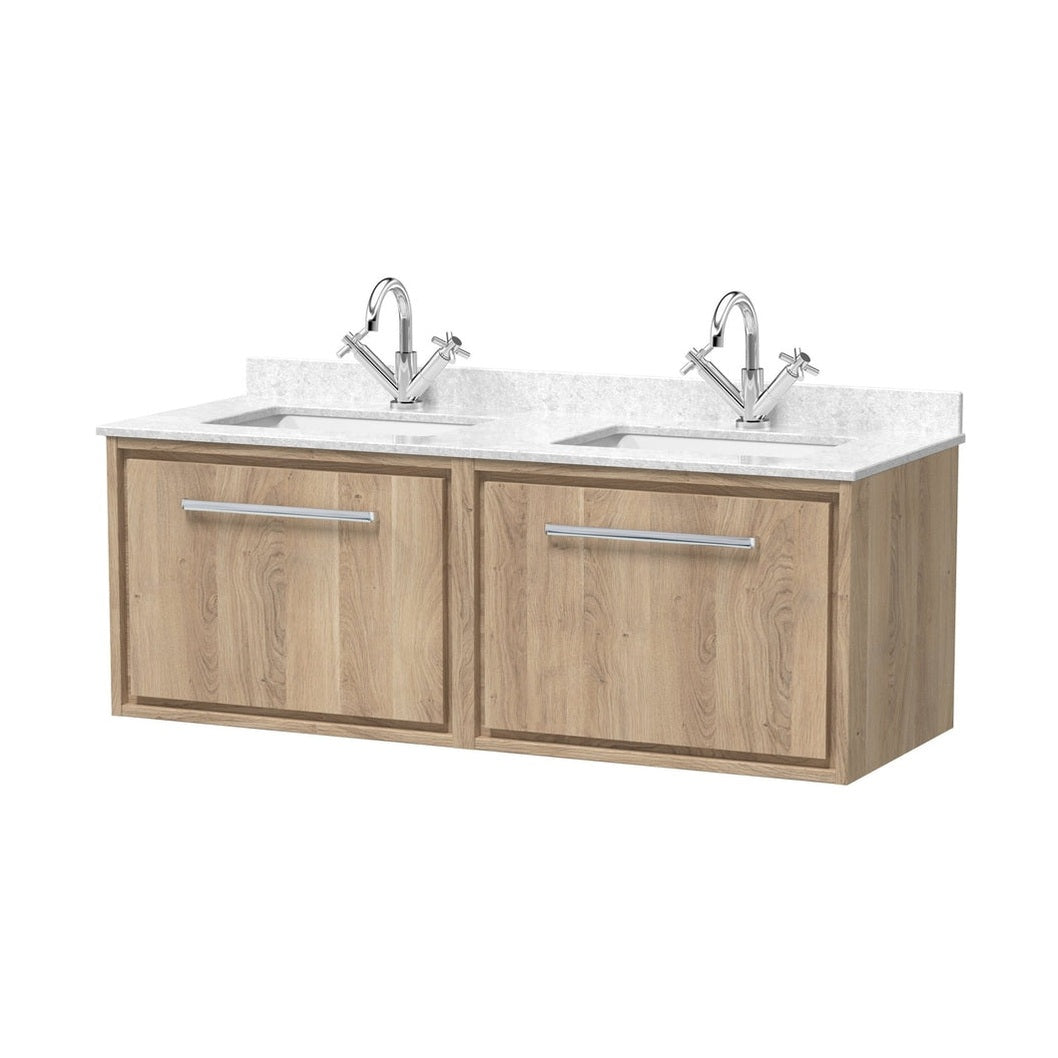 Hudson Reed Lille 1200mm Wall Hung Single Drawer Vanity With Marble Worktop Basin Contemp Bleached Oak MFC Textured Woodgrain,vitreous China 509x1220x470mm - JJ Building Materials