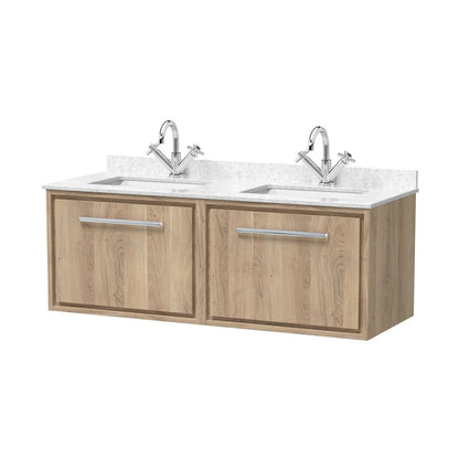 Hudson Reed Lille 1200mm Wall Hung Single Drawer Vanity With Marble Worktop Basin Contemp Bleached Oak MFC Textured Woodgrain,vitreous China 509x1220x470mm - JJ Building Materials