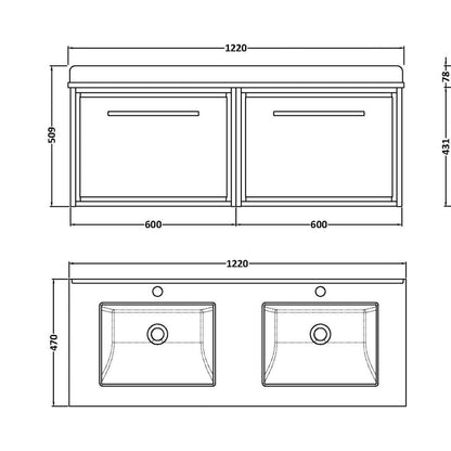 Hudson Reed Lille 1200mm Wall Hung Single Drawer Vanity With Marble Worktop Basin Contemp Bleached Oak MFC Textured Woodgrain,vitreous China 509x1220x470mm - JJ Building Materials