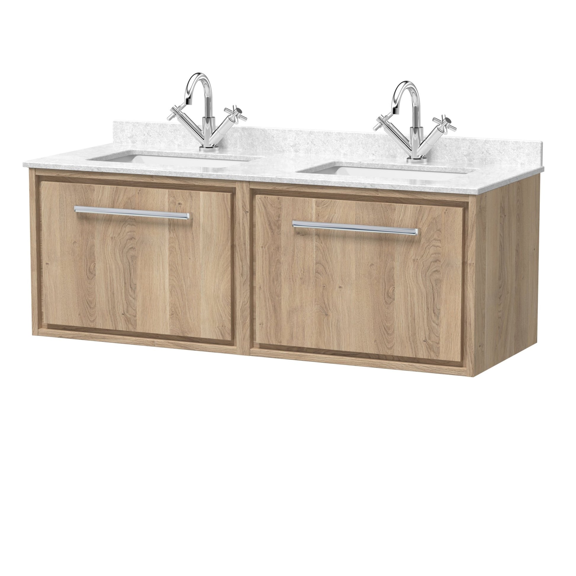 Hudson Reed Lille 1200mm Wall Hung Single Drawer Vanity With Marble Worktop Basin Contemp Bleached Oak MFC Textured Woodgrain,vitreous China 509x1220x470mm - JJ Building Materials