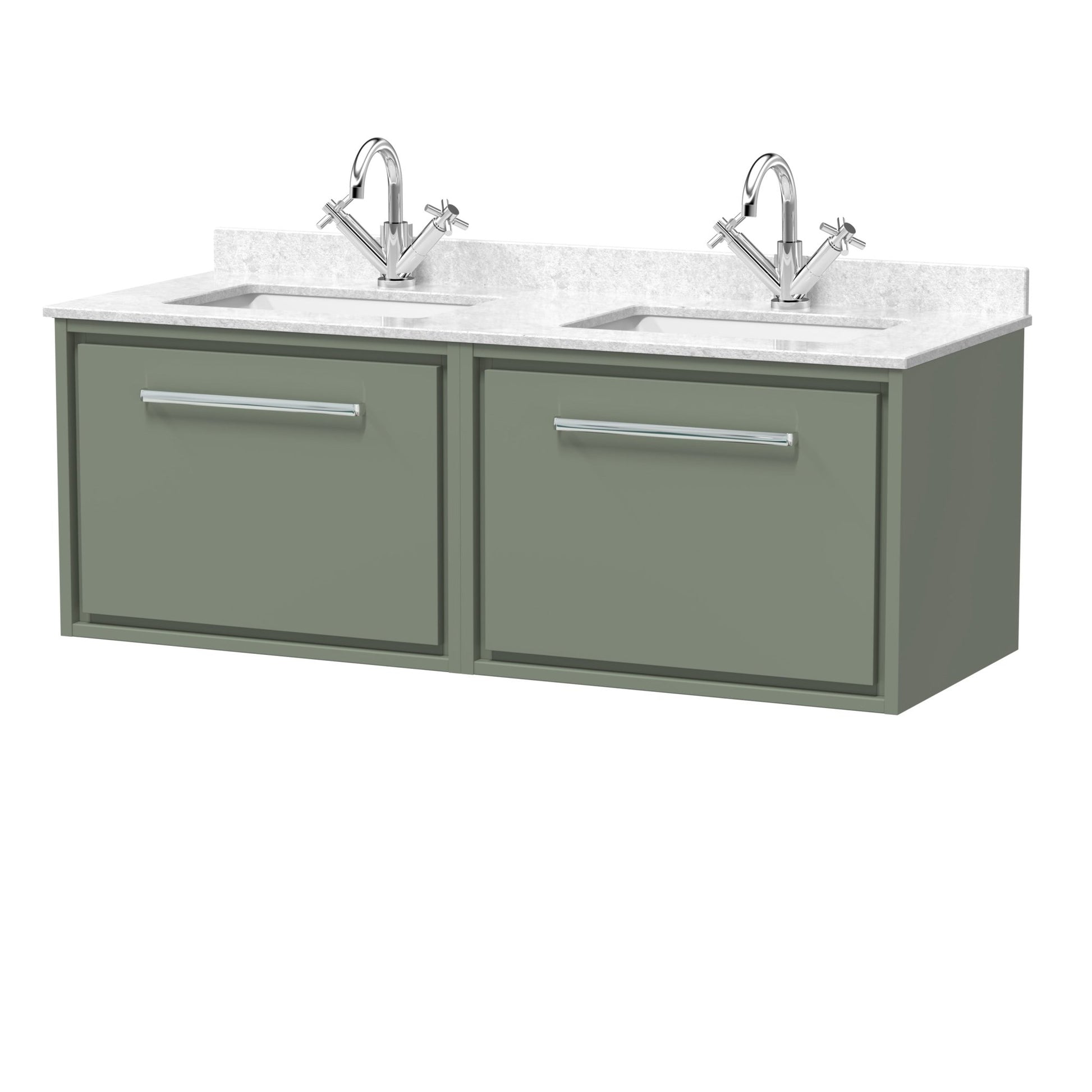 Hudson Reed Lille 1200mm Wall Hung Single Drawer Vanity With Marble Worktop Basin Contemp Fern Green MFC Smooth Matt,vitreous China 509x1220x470mm - JJ Building Materials