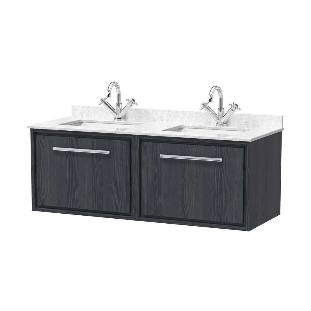 Hudson Reed Lille 1200mm Wall Hung Single Drawer Vanity With Marble Worktop Basin Contemp Graphite Grey Woodgrain MFC Textured Woodgrain,vitreous China 509x1220x470mm - JJ Building Materials