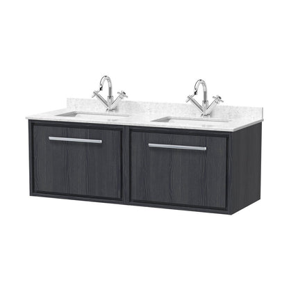 Hudson Reed Lille 1200mm Wall Hung Single Drawer Vanity With Marble Worktop Basin Contemp Graphite Grey Woodgrain MFC Textured Woodgrain,vitreous China 509x1220x470mm - JJ Building Materials