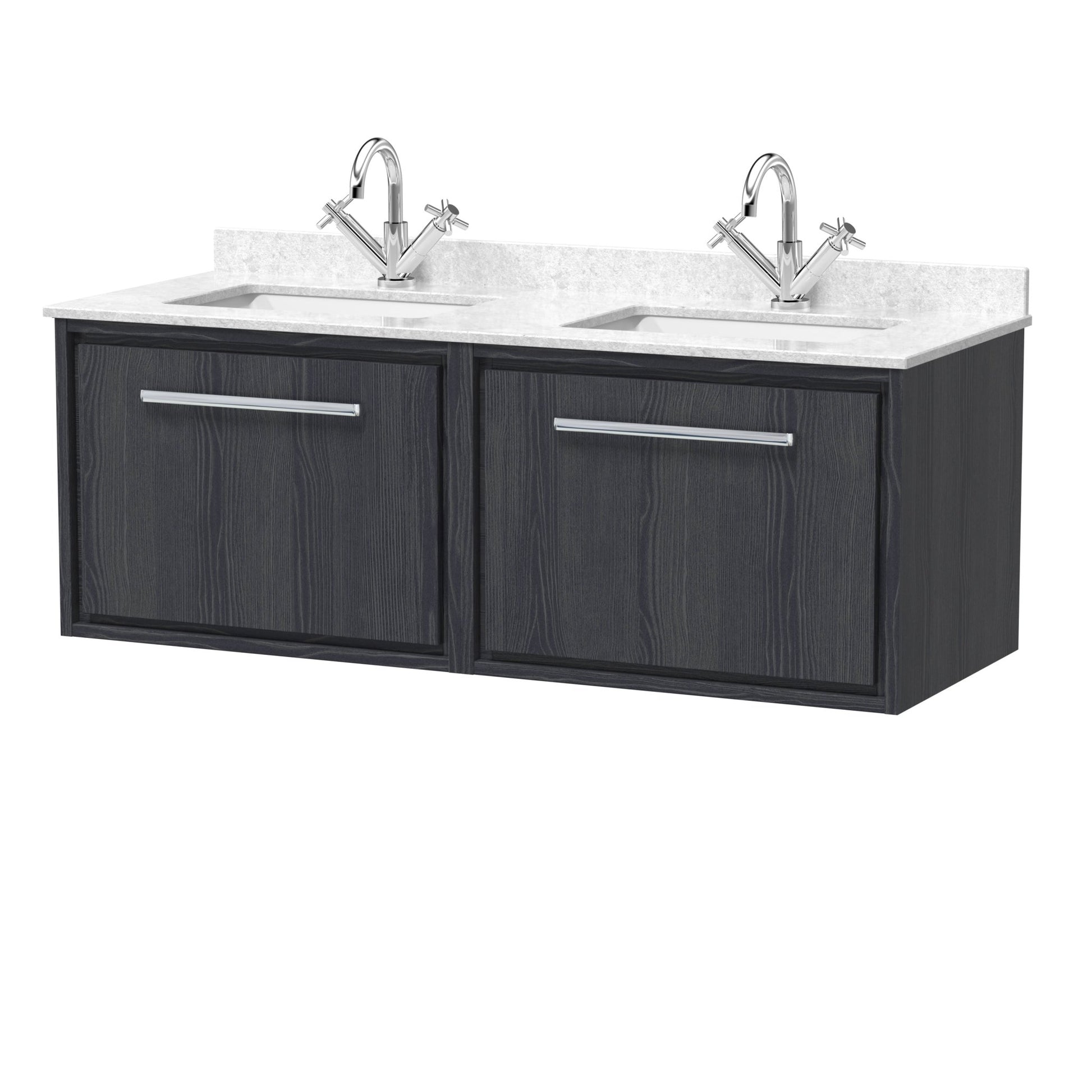 Hudson Reed Lille 1200mm Wall Hung Single Drawer Vanity With Marble Worktop Basin Contemp Graphite Grey Woodgrain MFC Textured Woodgrain,vitreous China 509x1220x470mm - JJ Building Materials