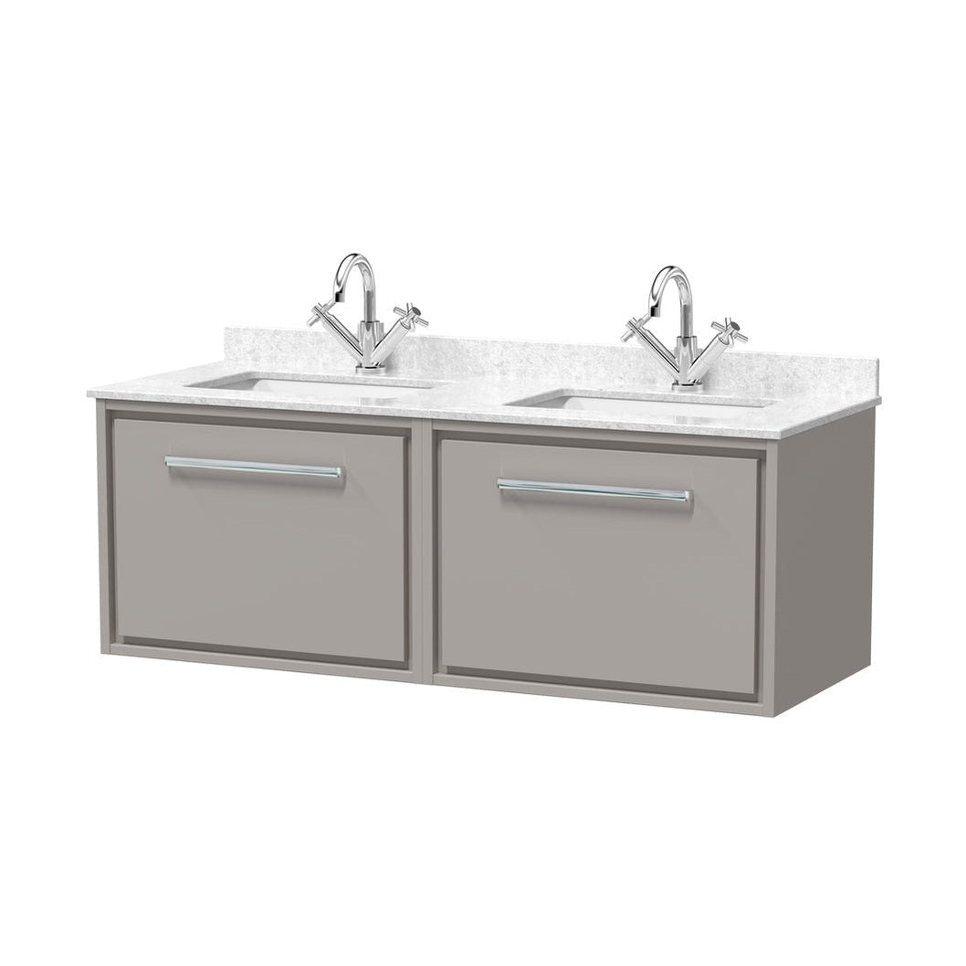 Hudson Reed Lille 1200mm Wall Hung Single Drawer Vanity With Marble Worktop Basin Contemp Pebble Grey MFC Smooth Matt,vitreous China 509x1220x470mm - JJ Building Materials