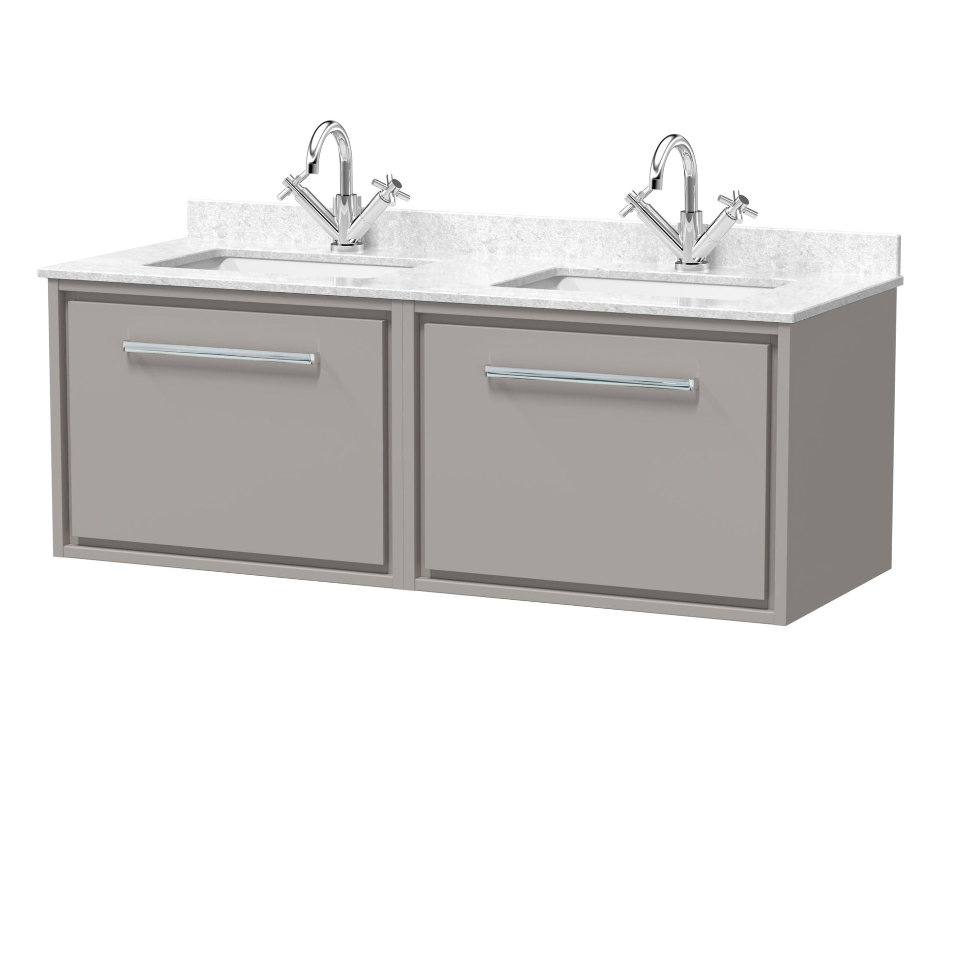 Hudson Reed Lille 1200mm Wall Hung Single Drawer Vanity With Marble Worktop Basin Contemp Pebble Grey MFC Smooth Matt,vitreous China 509x1220x470mm - JJ Building Materials