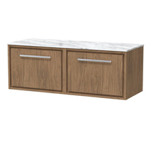 Hudson Reed Lille 1200mm Wall Hung Single Drawer Vanity With Marble Worktop Contemp Antique Oak MFC Textured Woodgrain,natural Marble 449x1210x460mm - LIL2722CMT2 - JJ Building Materials